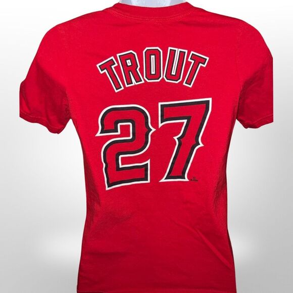 Youth Nike Mike Trout Red Los Angeles Angels Home Player Name & Number T-Shirt M - Picture 2 of 4